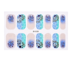 Full Cover Nail Stickers, 3D Nail Decals, Self-Adhesive, with Glass & Rhinestone & Plastic, for Nail Tips Decorations, Light Sky Blue, 24x8.5~15mm, 24pcs/sheets