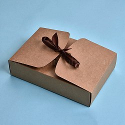 Caja de regalo de papel kraft, cajas plegables, con la cinta, Contenedor de caja de galletas de pastel de panadería, Rectángulo, burlywood, desplegar: 44.2x34.2x0.03cm, Producto terminado: 17.5x11.5x5cm