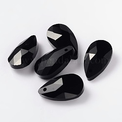 Faceted Teardrop Glass Pendants, Black, 16x9x6mm, Hole: 1mm
