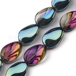 Brins de perles de verre de galvanoplastie transparentes, demi arc-en-ciel plaqué, larme, colorées, 18.5x12.5x6mm, Trou: 1mm, Environ 40 pcs/chapelet, 29.29 pouce (74.4 cm)