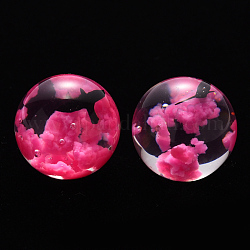 Perlas de resina epoxi transparente, con gaviota de plástico en el interior, medio-perforado, redondo, color de rosa caliente, 20mm, agujero: 1 mm