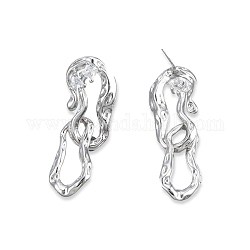 Clear Cubic Zirconia Interlocking Twist Oval Dangle Stud Earrings, Brass Jewelry for Women, Cadmium Free & Nickel Free & Lead Free, Platinum, 37x12mm, Pin: 0.7mm