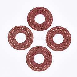 Colgantes de la resina, patrón de mimbre tejido de imitación, donut / pi disc, marrón, 38x4mm, agujero: 1.2 mm