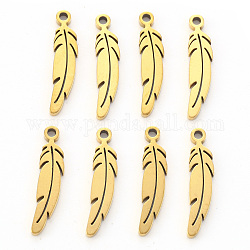Vacuum Plating 201 Stainless Steel Pendants, Laser Cut, Feather, Golden, 17x4.5x1mm, Hole: 1mm