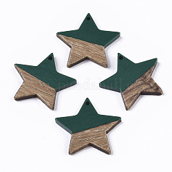 Pendenti in resina e legno, stella, verde acqua, 26x28x4mm, Foro: 1.6 mm