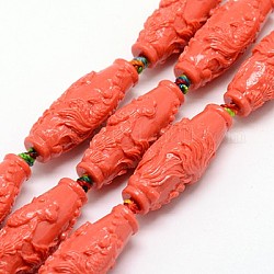 Synthetic Coral Carven Beads Strands, Dyed, Oval, Orange Red, 30x12mm, Hole: 1mm, about 12pcs/strand, 15.75inch