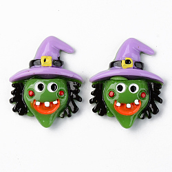 Harz Cabochons, Halloween-Thema, opauqe, Hexe, Farbig, 28x23x7 mm