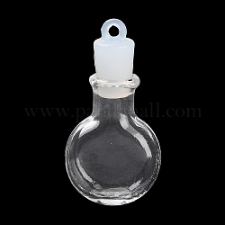 クリアガラスのウィッシングボトルペンダント  プラスチックシールプラグ付き  フラットラウンド  37.5x19mm  穴：2mm