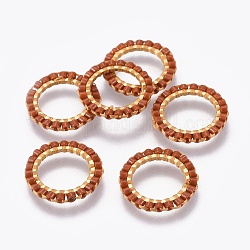 Miyuki & toho perles de rocaille japonaises faites à la main, avec anneaux connecteurs en 304 acier inoxydable, motif de tissage, anneau, or, chocolat, 14.5~15x1.7mm