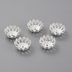 Tappi di perline fantasia in ottone, placcato di lunga durata, fiore multi-petalo, placcati argento 925 euro, 12x5.5mm, Foro: 1 mm