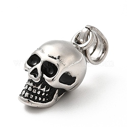 304 Stainless Steel Pendants, Skull Charm, Antique Silver, 19x9x10mm, Hole: 6x4.5mm
