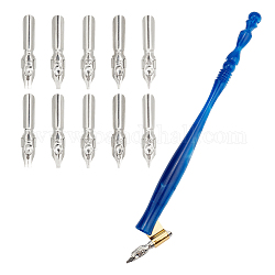 Gorgecraft porte-stylo plume oblique en résine calligraphie, avec bride en laiton amovible et 304 pointes en acier inoxydable, bleu, 17 cm, 13 pièces / kit