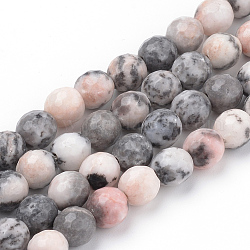 Chapelets de perles en zèbre naturel, facette, ronde, 10~10.5mm, Trou: 1.2mm, Environ 37~40 pcs/chapelet, 14.9~15.1 pouce (38~38.5 cm)