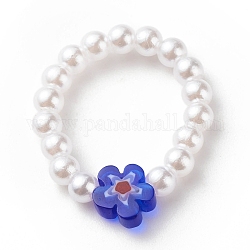 Bague en plastique imitation perle et perles de verre millefiori pour femme, bleu, nous taille 7 3/4 (17.9mm)