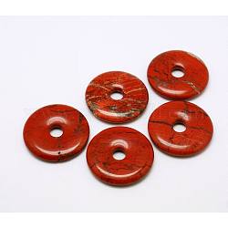 Pendentif en pierre naturelle avec disque en beigne / pi, jaspe rouge, largeur du beignet: 16 mm, 40x5.5mm, Trou: 8mm