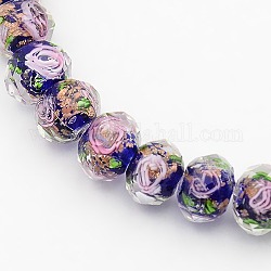 Handmade Gold Sand Lampwork Rondelle Beads Strands, Faceted, Dark Blue, 12x9mm, Hole: 2mm, about 39pcs/strand, 13.77 inch