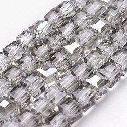 Electroplate Glass Beads Strands, Half Plated, Faceted Cube, Gray, 4x4x4mm, Hole: 1mm, about 100pcs/strand, 16.9 inch