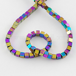 Chapelets de perles en hématite synthétique sans magnétiques, Grade a, cube, multi-couleur plaquée, 2x2x2mm, Trou: 1mm