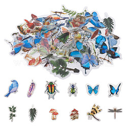 Kissitty Waterproof PVC Adhesive Stickers Set, for DIY Photo Album Diary Scrapbook Decorative, Leaf & Butterfly & Insect & Bird & Dragonfly & Mushroom Pattern, Mixed Color, 27~67x20~63x0.1~0.2mm