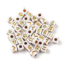 Perles acryliques opaques, chiffres d'or, cube, blanc, 5x5x5mm, Trou: 2mm, 5000 pcs / 500 g
