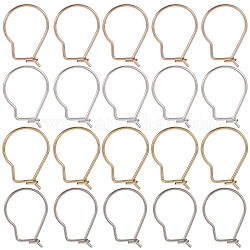 SUNNYCLUE 100Pcs 4 Colors 304 Stainless Steel Hoop Earrings Findings, Kidney Ear Wires, Mixed Color, 18x13x0.8mm, 25Pcs/color
