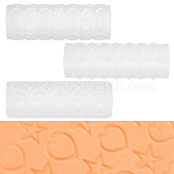 Rulli per texture in argilla con manico in plastica, strumenti di ceramica, modello misto, bianco, 9.95x3.45~3.6cm, diametro interno: 3 cm, 3 pc / set