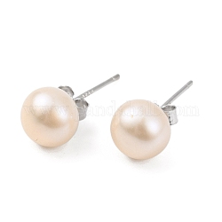 Boucles d'oreilles à perles rondes en perles naturelles, avec de véritables accessoires en argent sterling plaqué platine 925, amande blanchie, 16.5x7~8mm