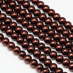 Umweltfreundliche runde Perlenstränge aus gefärbtem Glasperlen, Klasse A, Baumwollkordel Gewinde, Kokosnuss braun, 10 mm, Bohrung: 0.7~1.1 mm, ca. 42 Stk. / Strang, 15 Zoll
