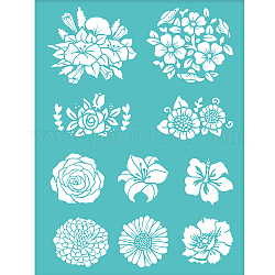 Self-Adhesive Silk Screen Printing Stencil, for Painting on Wood, DIY Decoration T-Shirt Fabric, Turquoise, Flower Pattern, 28x22cm