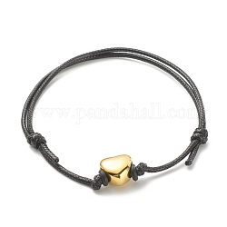 Регулируемый браслет из шнура с сердечками для женщин, золотые, чёрные, внутренний диаметр: 2-1/4 дюйм (5.6 см)