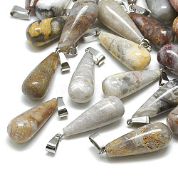 Naturali pazzi pendenti agata, con moschettone in acciaio inossidabile, lacrima, 28~30x10~12mm, Foro: 6x4 mm