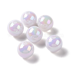 Perles en plastique ABS, de couleur plaquée ab , ronde, blanc, 14mm, Trou: 2mm