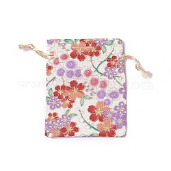 Sacchetti di imballaggio tela, borse coulisse, rettangolo con motivo floreale, grano, 10~10.5x8~8.3cm