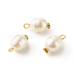 Acryl-Anhänger, mit Acryl Nachahmung Perlen, Eisenstifte und Distanzperlen aus Legierung, Oval, weiß, 17.5~18.5x10 mm, Bohrung: 1.8~2.5 mm