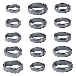 Biyun 15Pcs 15 Styles Synthetic Hematite Plain Band Finger Rings, Power Stone Jewelry for Women, US Size 6~12 3/4(16.5~22mm), 1pc/style