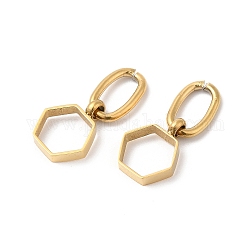 Chapado de iones (ip) 304 dijes hexagonales de acero inoxidable, con anillos de salto abiertos, real 14k chapado en oro, 20mm, agujero: 7x3.5 mm