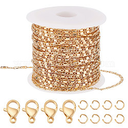 Beebeecraft 33 Feet 18K Gold Plated Cable Chains Mirror Link Chain with 20 Lobster Claw Clasps and 50 Jump Rings for Necklace Earring Bracelet Making