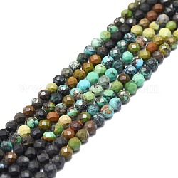 Chapelets de perles en chrysocolle naturelle, facette, ronde, 2mm, Trou: 0.5mm, Environ 215 pcs/chapelet, 15.16''~15.55'' (38.5~39.5 cm)