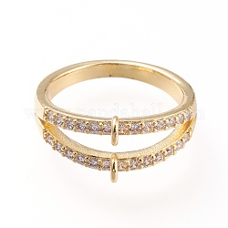 Brass Micro Pave Cubic Zirconia Ring Shanks, Loop Ring Base, Long-Lasting Plated, Golden, Size 7,  17mm, Hole: 1mm