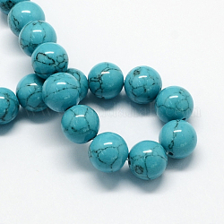 Chapelets de perles en turquoise synthétique teintée, ronde, turquoise foncé, 12mm, Trou: 1.5mm, Environ 33 pcs/chapelet, 15.7 pouce