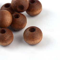 Природных шарики древесины, окрашенные, без свинца, круглые, матовый стиль, седло коричневый, 8x7 мм, отверстие : 2~2.5 мм