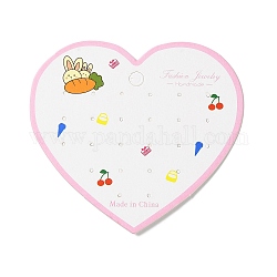 Tarjetas de presentación de aretes de papel en forma de corazón, Tarjetas de exhibición de joyería con estampado de conejo para pendientes, rosa perla, 9.3x10.3x0.05 cm, agujero: 1.5mm y 7 mm