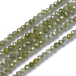Perles de zircon cubique, facette, ronde, vert olive, 1.5~2x2mm, Trou: 0.2mm, Environ 178~186 pcs/chapelet, 15~15.5 pouce (37.5~38.5 cm)