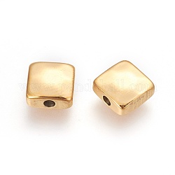 Revestimiento iónico (ip) 304 perlas de acero inoxidable, cuadrado, pulido manual, dorado, 8.5x8.5x4mm, agujero: 1.6 mm