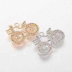 Brass Micro Pave Cubic Zirconia Links, Bicycle, Mixed Color, 15x19.5x2.5mm, Hole: 1.5mm