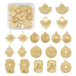 DIY Jewelry Making Finding Kit, Including 304 Stainless Steel Pendants & Cabochon Settings & Rhinestone Settings, Fan & Rectangle & Oval & Star & Flat Round, Real 18K Gold Plated, 17~25x14~23x1.5~3.5mm, Tray: 3.5~8.5mm, Fit for 1~2mm Rhinestone, Hole: 1.2~2.5mm, 2pcs/style