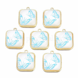Resin Pendants, with Light Gold Plated Alloy, Cadmium Free & Nickel Free & Lead Free, Square with Butterfly, Light Sky Blue, 20.5x18x5.5mm, Hole: 1.6mm