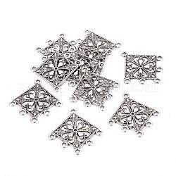 Tibetischer Stil Legierung Verbinder/Normale Links, Bleifrei und cadmium frei, Rhombus, Antik Silber Farbe, 35x33.5x1.5 mm, Bohrung: 2 mm