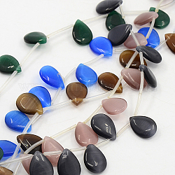 Cat Eye Beads Strands, teardrop, Mixed Color, 18x13x5mm, Hole: 1mm, about 19pcs/strand, 13.7 inch