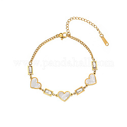 Stainless Steel Heart Shell Link Bracelets for Women, Golden, 6-1/4 inch(16cm)
